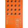 Illustration des fonctions et boutons du multimètre numérique intelligent VEIBER® avec icônes et légendes sur fond orange.