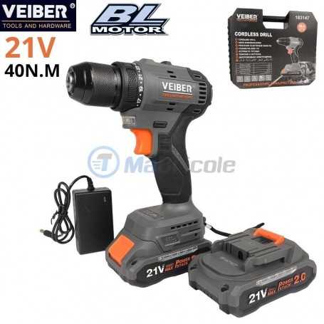 Perceuse visseuse sans fil 21V avec batterie supplémentaire, chargeur et boîte de rangement VEIBER