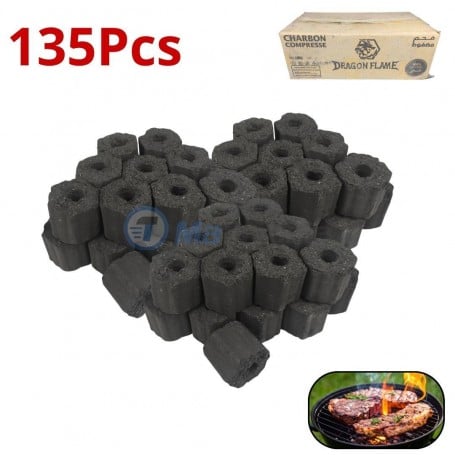 MaBricole | DRAGON FLAME | Accessoires maison | Lot de135Pcs Charbon compressé 10kg 100% naturel sans (produits chimiques, fumée, flamme, odeur) pour barbecue DRAGON FLAME