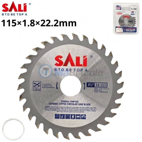MaBricole | SALI® | Pour meuleuse | Disque de coupe pour bois PVC 115×1.8×22,2 mm 30T TCT (Tungsten Carbide Tipped) SALI | E0100008