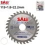 MaBricole | SALI® | Pour meuleuse | Disque de coupe pour bois PVC 115×1.8×22,2 mm 30T TCT (Tungsten Carbide Tipped) SALI | E0100008