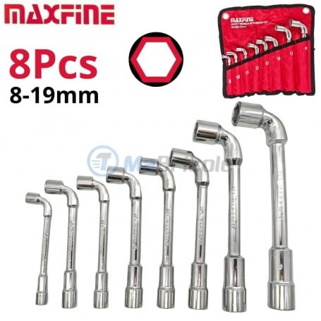 Jeu de 8 clés à pipe hexagonales débouchées de 8 à 19 mm avec pochette de rangement rouge