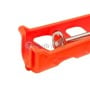 Détail d'un pistolet silicone à cadre squelette orange avec tige métallique