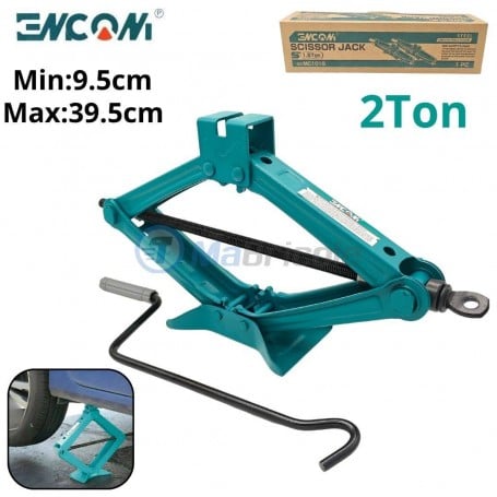 MaBricole | ENCOM | Outils de levage | Cric à ciseaux manuel de voiture 2ton min 9.5cm max 39.5cm ENCOM | MC1020