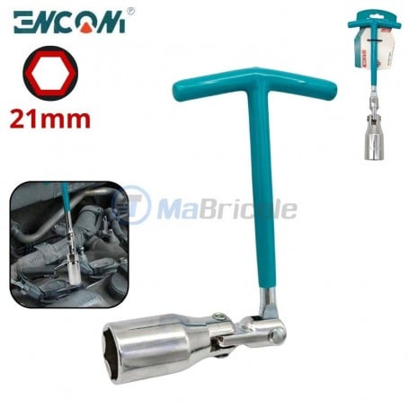 Clé à bougie d'allumage 21mm en chrome vanadium poignée en T ENCOM |AG1021