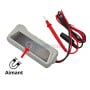 Testeur de batterie 12V portable gris avec câble rouge et noir et pointe de test rouge, aimant au dos