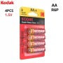 Paquet de 4 piles AA 1,5V Kodak Super Heavy Duty au zinc sur fond rouge et jaune.