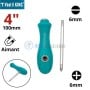 Tournevis réversible avec manche ergonomique turquoise, embouts plats et Philips de 6mm, longueur 100 mm, avec aimant.