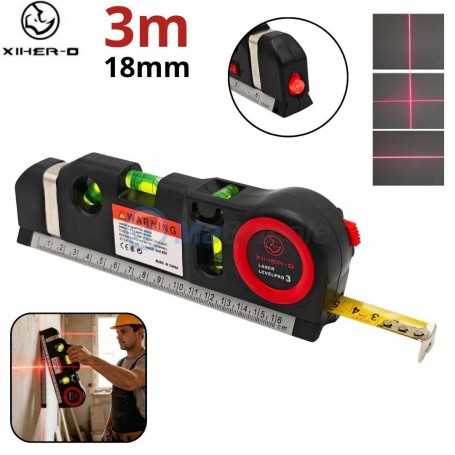 Niveau laser multifonction 4-en-1 laser horizontal vertical, 4 niveau, règle de 15 cm, mètre ruban 3m XIHER-O