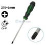 Tournevis cruciforme magnétique avec manche noir et vert, lame en chrome vanadium de 270x6 mm