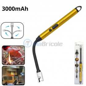 Briquet électrique rechargeable 3000mAh avec batterie lithium-ion corps en aluminium pour bougies barbecues camping