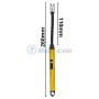 Briquet électrique rechargeable jaune avec long tuyau flexible et dimensions indiquées