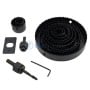 Jeu de scies à cloche noires pour bois, plusieurs diamètres, avec accessoires et clé hexagonale