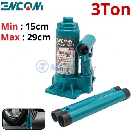 MaBricole | ENCOM | Outils de levage | Cric bouteille hydraulique 3 Ton , min 15cm max 29cm pour voiture ENCOM | MA1003