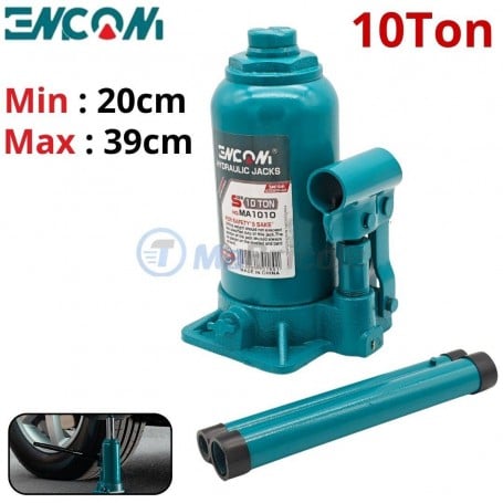 MaBricole | ENCOM | Outils de levage | Cric bouteille hydraulique 10 Ton , min 20cm max 39cm pour voiture ENCOM | MA1010
