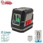 Niveau laser compact noir et gris avec projection de deux lignes vertes, piles AA et accessoire.