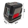 Niveau laser compact de couleur noire et grise avec boutons rouges, dimensions indiquées 8x8x6 cm.