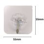 Crochet adhésif transparent avec une base carrée de 55 mm et un crochet métallique en forme de U