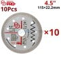 Lot de 10 disques diamant 4,5 pouces pour coupe brique, béton, céramique et marbre