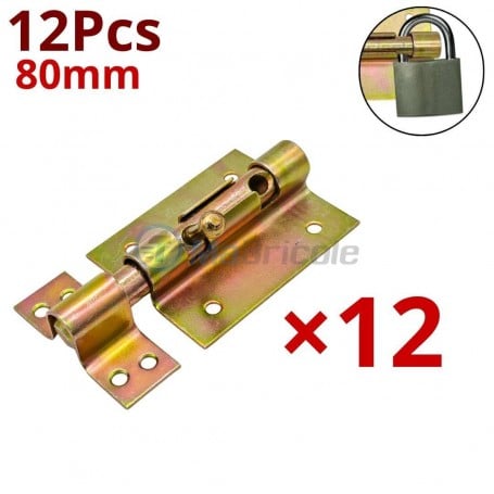Lot de 12 verrous en métal jaune de 80mm avec trou pour cadenas