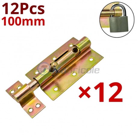 Verrou de porte métallique jaune 100 mm, lot de 12 pièces, avec illustration d'un cadenas utilisé