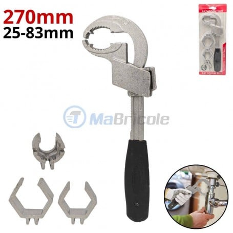 MaBricole | | Clé et douille | kit clé à molette multifonctionnelle 270mm avec 3 têtes interchangeables , 25-83mm , épaisseur 10mm pour la plomberie | HD2518-5