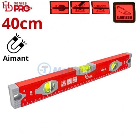 MaBricole | HD PRO | Outils de mesure | Niveau tubulaire en aluminium avec trois fioles résistantes aux chocs et UV, précision de 0,1 mm/m avec aimant HD PRO