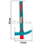 Marteau arrache-clous bleu et rouge avec poignée ergonomique, dimensions indiquées : 37 cm x 17 cm