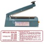 Soudeuse plastique bleue avec levier noir, étiquette avec instructions en anglais, modèle PFS-200.