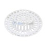 Filtre d'évier en plastique blanc avec maillage ajouré et bord circulaire.