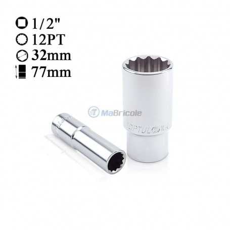MaBricole | TOPTUL | Clé et douille | Douilles METRIQUE long 1/2" 12PT 32 x 77mm TOPTUL | BAEF1632