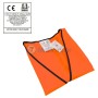 Gilet de sécurité réfléchissant orange plié avec étiquettes et indication norme CE Classe 2