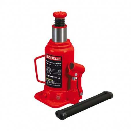 Cric hydraulique bouteille rouge de 15 tonnes avec poignée et levier noir détachable