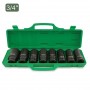 Jeu de 8 douilles à impact profondes 3/4" disposées dans un coffret vert ouvert
