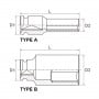 Schéma technique de deux types de douilles à choc long avec dimensions L, D1, D2 indiquées