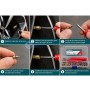 خطوات استخدام طقم إصلاح واستبدال قلوب صمامات إطارات السيارات مع صور توضيحية وصندوق الأدوات.