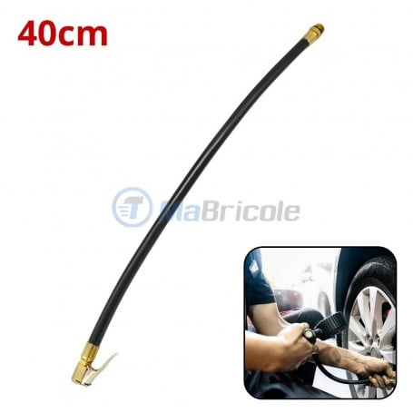 Rallonge flexible de valve de 40 cm avec clip pour gonflage de pneus, raccord 1/4 pouce.