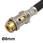 Gros plan sur une rallonge de valve conique en métal et flexible noir pour gonflage de pneus, diamètre 8 mm