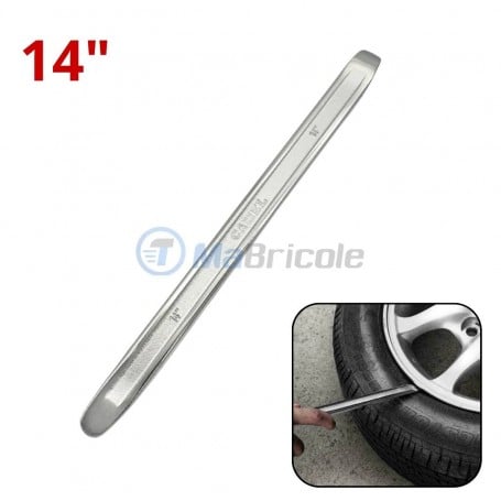 Démonte-pneu en acier de 34,5 cm marqué 14" pour voitures et motos, utilisé sur un pneu.