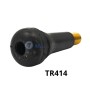 Valve TR414 en caoutchouc et cuivre pour pneu, type snap-in, vue de côté sur fond blanc.