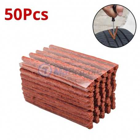 Lot de 50 mèches rouges utilisées pour réparer les crevaisons de pneus.