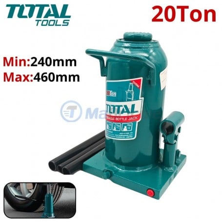MaBricole | TOTAL | Outils de levage | Cric bouteille hydraulique 20 Ton, min 24cm max 46cm pour voiture TOTAL | THT109202