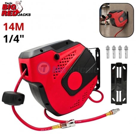 MaBricole | BIG RED | Outillage à air comprimé | Enrouleur mural automatique de tuyau d'air comprimé 14 m 32 bar, tuyau en PVC 1/4" BIG RED | TRI03011Q
