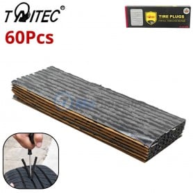 Lot de 60 mèches de réparation noir 5mm x 20cm en caoutchouc adhésif pour réparer les crevaisons des pneus TAITEC