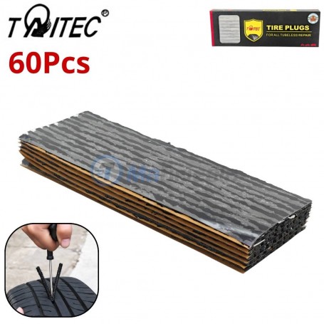Lot de 60 mèches de réparation noir 5mm x 20cm en caoutchouc adhésif pour réparer les crevaisons des pneus TAITEC