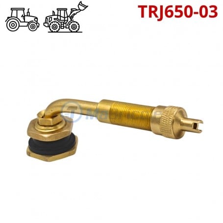 Valve tubeless coudée en cuivre TRJ650-03, embase de fixation jante type TRSP2, pour les pneus de génie civil, engins, agricoles