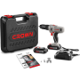 Perceuse visseuse sans fil avec 2 batteries, chargeur, accessoires et mallette de transport noire CROWN.