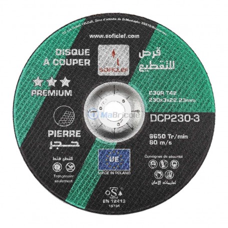 Disque A couper pierre 230X3X22,23 SOFICLEF | Pour meuleuse | MaBricole Algérie