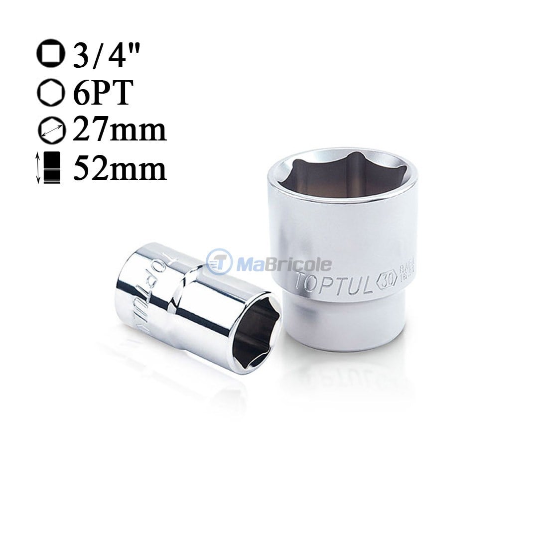 KING TONY 633527M Douille Métrique 3/4" 27mm - Acier Chrome Vanadium