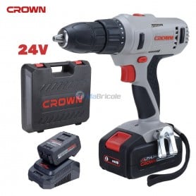Perceuse visseuse sans fil grise et noire avec valise, batterie et chargeur Crown 24V